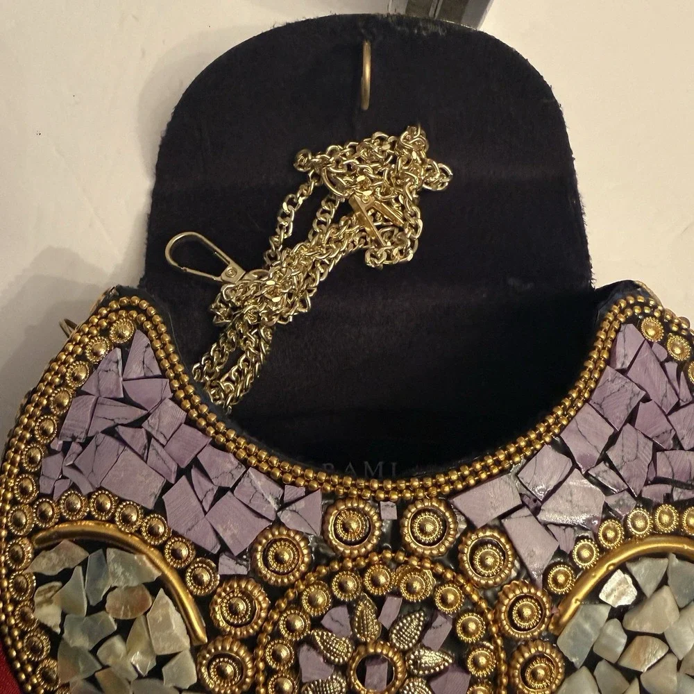 Ramla Bag Clutch Shoulder Bag Lavender‎ Gold White Stone Party Formal Event New